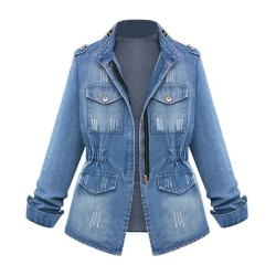 Waist-Detail Light-Wash Denim Jacket