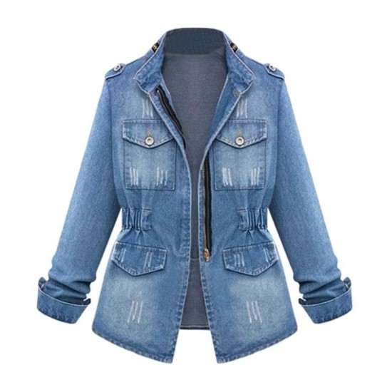Waist-Detail Light-Wash Denim Jacket